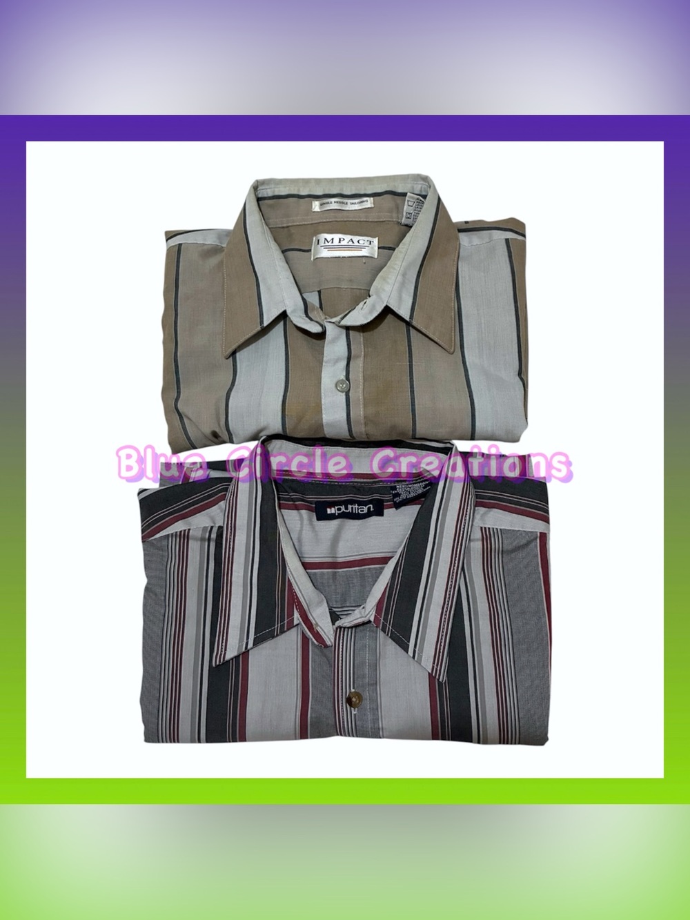Men’s Vintage Short Sleeve Striped Button Down Shirt Bundle XL